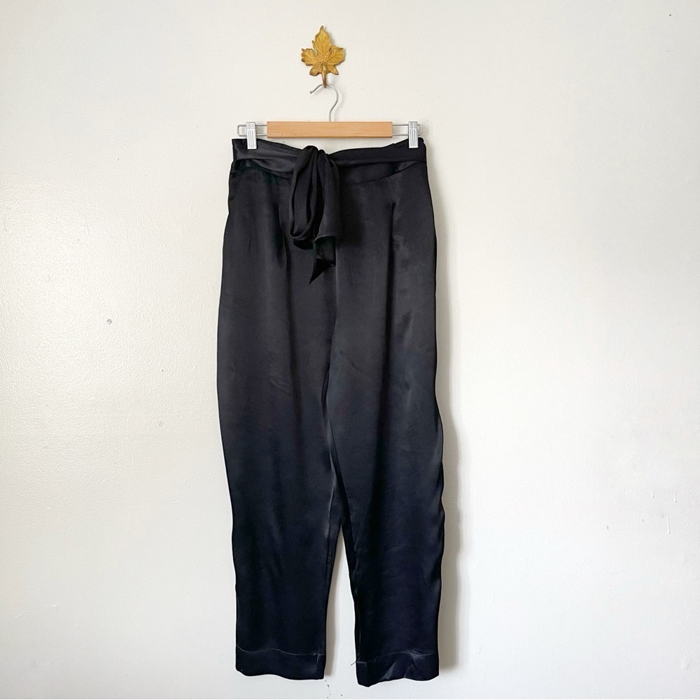 Anthropologie Black satin trouser pants with belt size 10 NWOT